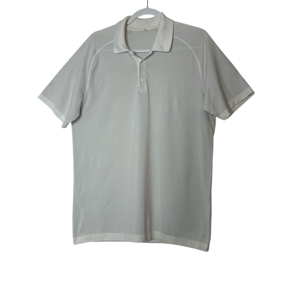 Lululemon Polo Shirt Mens‎ large gray striped Golf Performance Short Sleeve dad